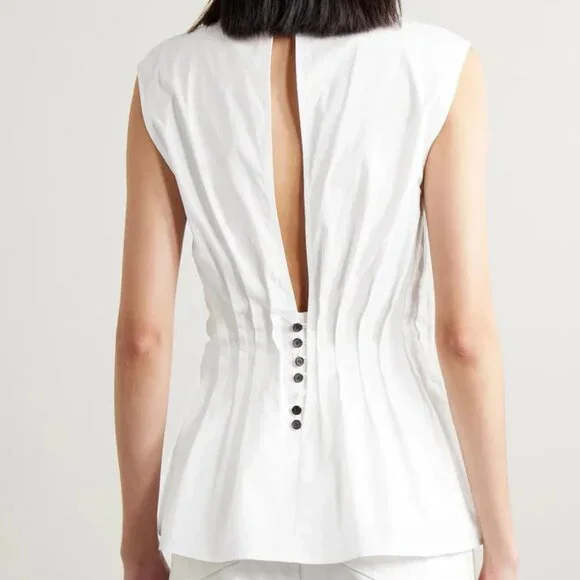 NWT$1,280 Khaite Westin Pintucked Seamed Cotton Poplin Top Sz 10 M - Picture 1 of 16